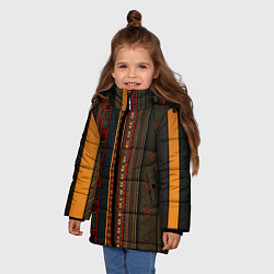 Куртка зимняя для девочки Этнический узор в вертикальную полоску, цвет: 3D-светло-серый — фото 2