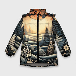 Куртка зимняя для девочки Зимний предновогодний пейзаж, цвет: 3D-светло-серый
