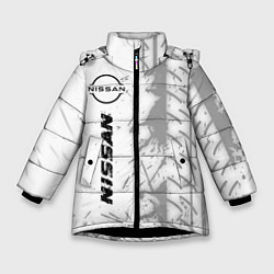 Куртка зимняя для девочки Nissan speed на светлом фоне со следами шин по-вер, цвет: 3D-черный