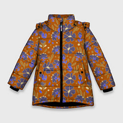 Зимняя куртка для девочки Цветы в поле коричневый цвет