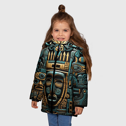 Зимняя куртка для девочки Орнамент с маской в египетском стиле / 3D-Черный – фото 3