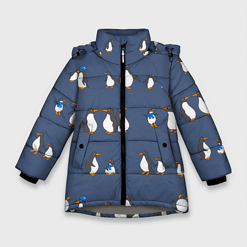Зимняя куртка для девочки Забавное семейство пингвинов / 3D-Светло-серый – фото 1