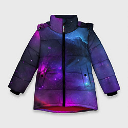 Куртка зимняя для девочки Бескрайний космос фиолетовый, цвет: 3D-красный