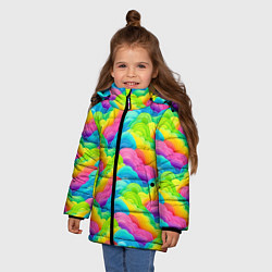 Куртка зимняя для девочки Разноцветные облака из бумаги паттерн, цвет: 3D-красный — фото 2