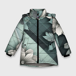 Зимняя куртка для девочки Мятная клетка и цветы