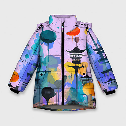 Зимняя куртка для девочки Фантазийный японский паттерн / 3D-Светло-серый – фото 1