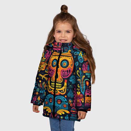 Зимняя куртка для девочки Узор в мексиканском стиле / 3D-Черный – фото 3