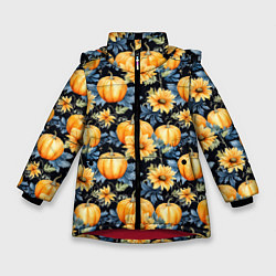 Куртка зимняя для девочки Паттерн тыквы и цветы, цвет: 3D-красный