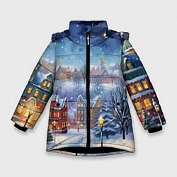 Куртка зимняя для девочки New year city, цвет: 3D-черный