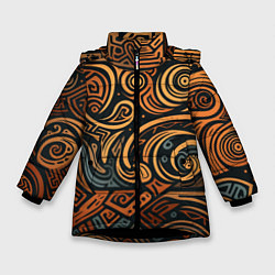 Куртка зимняя для девочки Узор в викингском стиле, цвет: 3D-черный