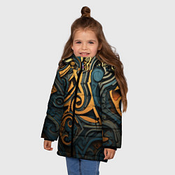 Куртка зимняя для девочки Абстрактный узор в викингском стиле, цвет: 3D-светло-серый — фото 2