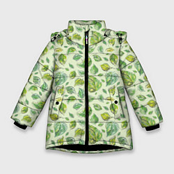 Зимняя куртка для девочки Акварельные листья с узором