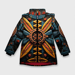 Куртка зимняя для девочки Орнамент в стиле африканских племён, цвет: 3D-красный