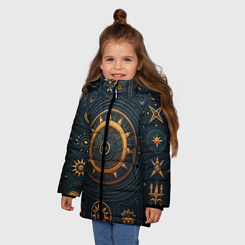 Зимняя куртка для девочки Паттерн в славянском стиле / 3D-Черный – фото 3