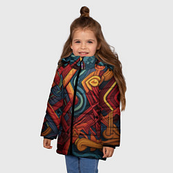 Куртка зимняя для девочки Абстрактный узор в этническом стиле, цвет: 3D-светло-серый — фото 2