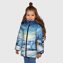 Куртка зимняя для девочки Новогодняя опушка, цвет: 3D-черный — фото 2