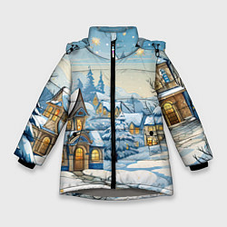 Куртка зимняя для девочки Новогодний город иллюстрация, цвет: 3D-светло-серый