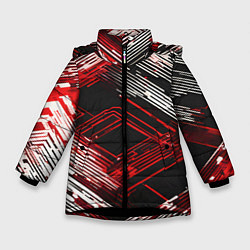 Куртка зимняя для девочки Киберпанк линии белые и красные, цвет: 3D-черный