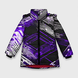 Куртка зимняя для девочки Киберпанк линии белые и фиолетовые, цвет: 3D-красный