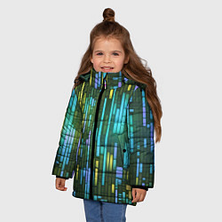 Куртка зимняя для девочки Неоновые полосы синие, цвет: 3D-красный — фото 2