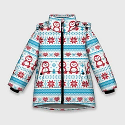 Куртка зимняя для девочки Пингвины вышивка крестиком, цвет: 3D-светло-серый