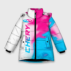 Куртка зимняя для девочки Chery neon gradient style по-вертикали, цвет: 3D-черный