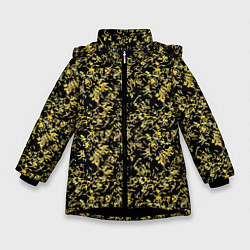 Куртка зимняя для девочки Чёрный с золотыми перьями, цвет: 3D-черный