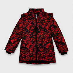 Зимняя куртка для девочки Абстракция чёрная с красными перьями