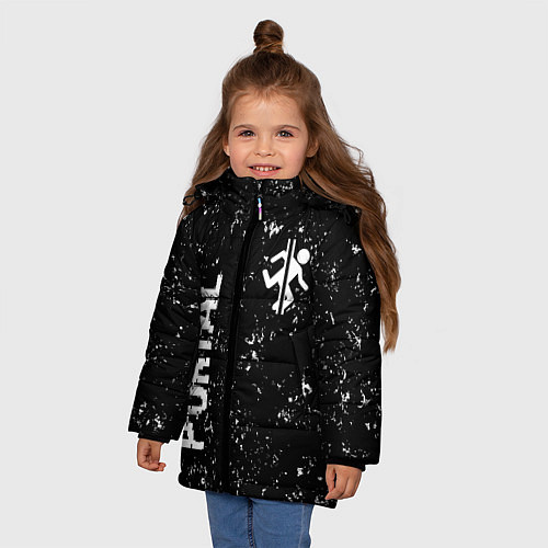 Зимняя куртка для девочки Portal glitch на темном фоне вертикально / 3D-Черный – фото 3