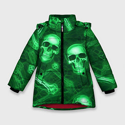 Зимняя куртка для девочки Зелёные черепа и кости