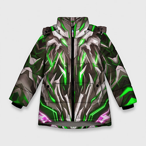 Зимняя куртка для девочки Зелёная киберпанк броня / 3D-Светло-серый – фото 1