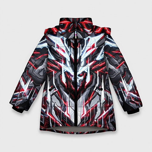 Зимняя куртка для девочки Неоновый красный кибер череп / 3D-Светло-серый – фото 1