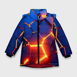 Куртка зимняя для девочки Огненные плиты с разломом, цвет: 3D-красный