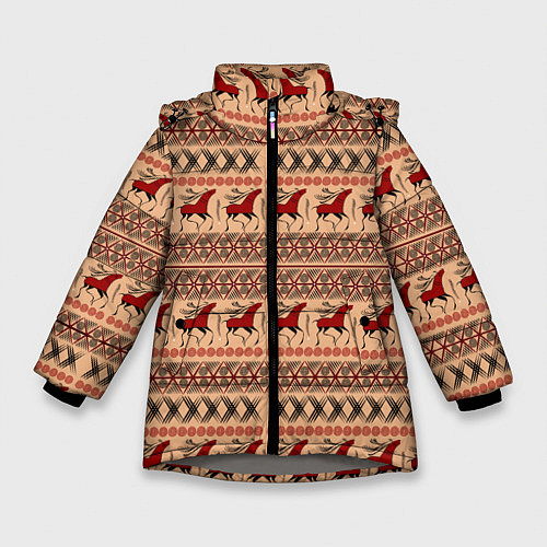 Зимняя куртка для девочки Мезенские олени / 3D-Светло-серый – фото 1