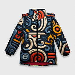 Зимняя куртка для девочки Абстрактный цветной паттерн в славянском стиле