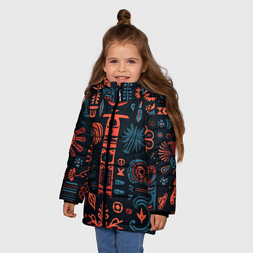 Зимняя куртка для девочки Абстрактный паттерн в славянской стилистике / 3D-Светло-серый – фото 3