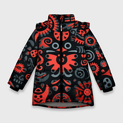 Куртка зимняя для девочки Красно-черный узор в славянском стиле, цвет: 3D-светло-серый