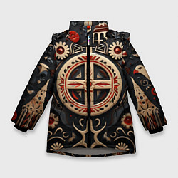 Куртка зимняя для девочки Орнамент в славянской стилистике, цвет: 3D-светло-серый