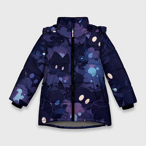 Зимняя куртка для девочки Фиолетовые котики / 3D-Светло-серый – фото 1