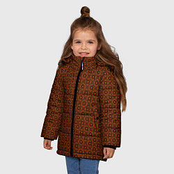 Куртка зимняя для девочки Цветочный узорчатый чёрно-оранжевый, цвет: 3D-черный — фото 2