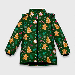 Зимняя куртка для девочки New year pattern with green background