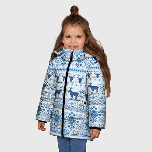 Зимняя куртка для девочки Blue sweater with reindeer / 3D-Светло-серый – фото 3