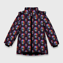 Куртка зимняя для девочки Череп покрытый стекающей краской паттерн, цвет: 3D-черный