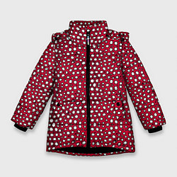 Зимняя куртка для девочки Белые пузырьки на красном фоне