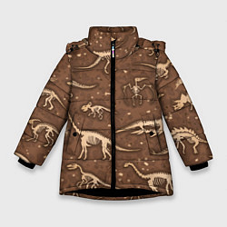 Куртка зимняя для девочки Dinosaurs bones, цвет: 3D-черный