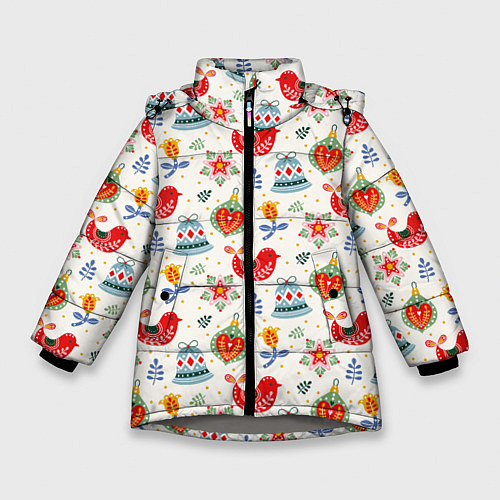 Зимняя куртка для девочки Рождественские узоры / 3D-Светло-серый – фото 1