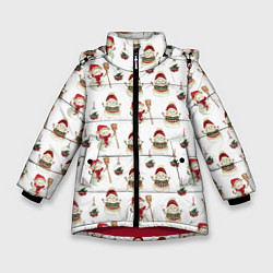 Куртка зимняя для девочки Новогодние снеговики, цвет: 3D-красный