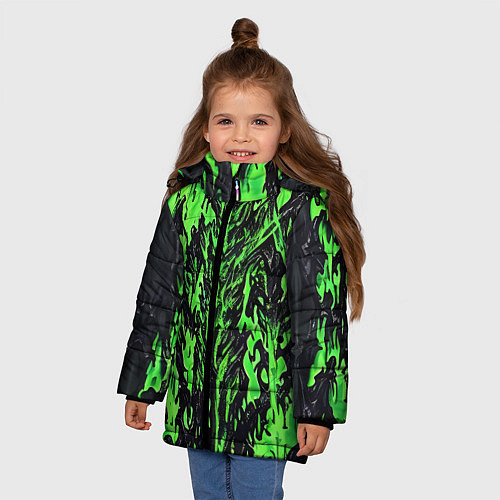 Зимняя куртка для девочки Демонический доспех зелёный / 3D-Черный – фото 3