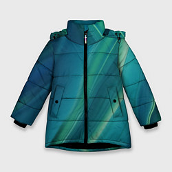 Куртка зимняя для девочки Сине-зелёная жидкая текстура - нейросеть, цвет: 3D-черный