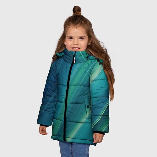 Зимняя куртка для девочки Сине-зелёная жидкая текстура - нейросеть / 3D-Черный – фото 3
